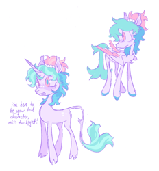 Size: 1420x1528 | Tagged: safe, oc, oc only, oc:moonflower (webkinzworldz), pegasus, pony, unicorn, blushing, body freckles, chest fluff, cloven hooves, colored pinnae, colored pupils, colored wings, colored wingtips, duality, ear fluff, ear tufts, eyelashes, female, folded wings, freckles, frown, green tail, horn, implied twilight sparkle, long horn, long legs, mare, multicolored mane, open mouth, open smile, pegasus oc, pink eyes, ponytail, profile, purple coat, simple background, slender, smiling, solo, tail, tail fluff, thin, tied mane, two toned tail, two toned wings, unicorn horn, unicorn oc, white background, wingding eyes, wings