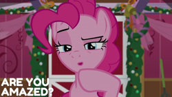 Size: 2000x1125 | Tagged: safe, edit, edited screencap, editor:quoterific, screencap, pinkie pie, g4, the great escape room, barn, christmas wreath, solo, wreath