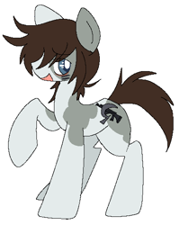 Size: 418x525 | Tagged: safe, artist:muffinz, oc, oc only, oc:pickles (picklehaube), pony, blue eyes, brown mane, gray coat, simple background, solo, white background