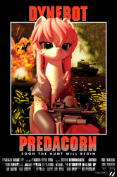 Size: 1357x2048 | Tagged: safe, oc, oc only, earth pony, pony, open pony, assault rifle, female, gun, m26 pershing, mare, movie poster, parody, ponified, poster, predator (franchise), rifle, second life, solo, tank (vehicle), weapon