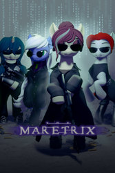Size: 1516x2274 | Tagged: safe, oc, oc only, oc:isadora inkwell, oc:ocean dream, oc:straw, earth pony, pegasus, pony, unicorn, open pony, gun, horn, movie poster, parody, ponified, poster, rifle, second life, the matrix, weapon