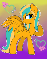 Size: 1618x2048 | Tagged: safe, artist:sketchyapple, oc, oc only, oc:starry cheeks, oc:starry cheeks the cunning, pegasus, gradient background, heart, pegasus oc, solo