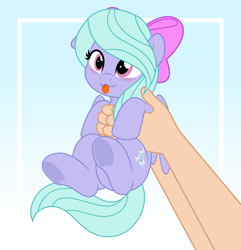 Size: 4822x5000 | Tagged: safe, artist:jhayarr23, flitter, human, pegasus, pony, g4, :3, :p, blushing, bow, cute, female, flitterbetes, gradient background, hair bow, holding a pony, mare, partially open wings, smiling, tongue out, wings