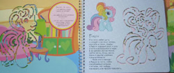 Size: 800x340 | Tagged: safe, egmont, rainbow dash (g3), scootaloo (g3), earth pony, g3, g3.5, official, book, cabinet, cyrillic, looking at you, merchandise, page, photo, room, russian, smiling, smiling at you, standing, translated in the description