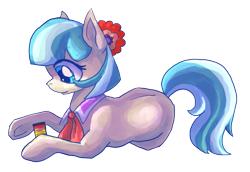 Size: 1191x820 | Tagged: safe, artist:teochronico, coco pommel, earth pony, pony, g4, female, mare, simple background, solo, spool, transparent background, underhoof