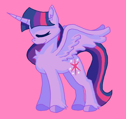 Size: 988x936 | Tagged: safe, artist:teochronico, twilight sparkle, alicorn, pony, g4, eyes closed, female, mare, pink background, simple background, smiling, solo, twilight sparkle (alicorn)