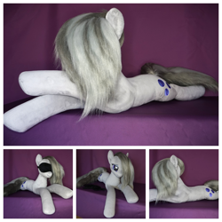 Size: 2000x2000 | Tagged: safe, artist:egalgay, marble pie, earth pony, pony, g4, craft, female, hair over one eye, irl, life size, mare, multiple angles, photo, plushie, sleep mask, smiling, solo