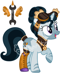 Size: 1024x1244 | Tagged: safe, artist:strawberry-spritz, oc, oc only, hybrid, unicorn, zony, g4, goggles, horn, magical lesbian spawn, offspring, parent:trixie, parent:zecora, parents:trixcora, simple background, solo, transparent background