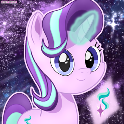 Size: 993x993 | Tagged: safe, artist:codenamekid, starlight glimmer, pony, unicorn, g4, cute, cutie mark, digital art, female, glimmerbetes, glowing, glowing horn, horn, looking at you, mare, smiling, smiling at you, solo, stars