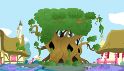 Size: 3118x1800 | Tagged: safe, artist:aleximusprime, artist:gatesmccloud, g4, background, harmony clubhouse tree, new tree, no pony, ponyville, story included, tree