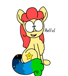 Size: 3023x3351 | Tagged: safe, artist:professorventurer, oc, oc only, oc:power star, pegasus, pony, chest fluff, cute, dialogue, female, hello, mare, ocbetes, rule 85, simple background, sitting, solo, super mario 64, white background