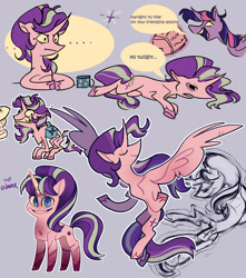 Size: 2300x2600 | Tagged: safe, artist:disaterror, starlight glimmer, twilight sparkle, alicorn, pony, unicorn, g4, ..., alicornified, bag, blood, creepy, creepy smile, curved horn, dialogue, dick flattening, female, high res, horn, mare, meme, race swap, saddle bag, smiling, speech bubble, starlicorn, twilight sparkle (alicorn), xk-class end-of-the-world scenario