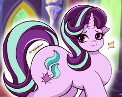 Size: 2048x1630 | Tagged: safe, artist:artmorheart, starlight glimmer, pony, unicorn, g4, adorasexy, butt, chubby, cute, female, glimmer glutes, horn, large butt, mare, sexy, smiling, starlight glimmer day, the ass was fat, twilight's castle, wide hips