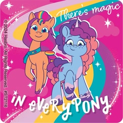 Size: 700x699 | Tagged: safe, misty brightdawn, sunny starscout, earth pony, unicorn, g5, my little pony: tell your tale, official, 2d, cute, duo, horn, looking at you, merchandise, mistybetes, rainbow, raised hoof, rebirth misty, slogan, smiling, sparkles, standing, sticker, sunnybetes