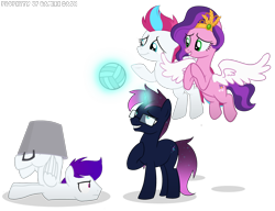 Size: 3600x2768 | Tagged: safe, artist:ramixe dash, pipp petals, zipp storm, oc, oc:lightning stars, oc:osiris eclipse, pegasus, pony, unicorn, g4, g5, ball, bucket, colored wings, female, g5 to g4, generation leap, glasses, glowing, glowing horn, horn, male, mare, royal sisters (g5), siblings, simple background, sisters, stallion, text, transparent background, watermark, wings