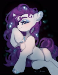 Size: 2550x3300 | Tagged: safe, artist:myscherri, rarity, pony, unicorn, g4, belly, black background, curved horn, ear fluff, female, horn, mare, simple background, solo