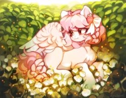 Size: 4096x3219 | Tagged: safe, artist:myscherri, oc, oc only, pegasus, pony, bow, braid, commission, female, hair accessory, hair bow, lying down, mare, prone, solo