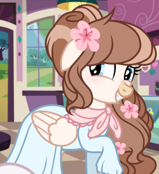 Size: 1080x1184 | Tagged: safe, artist:cstrawberrymilk, oc, oc only, oc:strawberry milk, pegasus, pony, g4, clothes, dress, female, flower, flower in hair, mare, solo