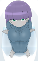 Size: 1832x2899 | Tagged: safe, artist:batipin, maud pie, human, equestria girls, g4, barefoot, big breasts, breasts, busty maud pie, feet, female, looking at you, looking up, looking up at you, solo