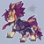 Size: 1000x1000 | Tagged: safe, artist:disaterror, sunny starscout, earth pony, pony, g5, alternate color palette, alternate design, alternate hairstyle, bag, bald face, bandaid, blaze (coat marking), braid, braided tail, coat markings, colored eartips, colored hooves, facial markings, female, grainy, hooves, looking at you, looking back, looking back at you, mane stripe sunny, mare, messy mane, multicolored hooves, multicolored mane, multicolored tail, orange coat, pins, ponytail, purple mane, purple tail, ribbon, saddle bag, shrunken pupils, signature, simple background, smiling, socks (coat markings), standing, tail, tied mane, tied tail, tracksuit, unshorn fetlocks, water bottle, watermark