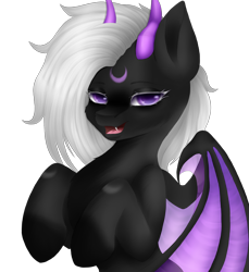 Size: 1170x1280 | Tagged: safe, artist:sheru, oc, oc only, bat pony, bust, commission, fangs, female, portrait, simple background, solo, transparent background, your character here