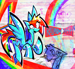 Size: 832x767 | Tagged: safe, artist:yl0w, rainbow dash, pegasus, pony, g4, eye clipping through hair, open mouth, open smile, smiling, solo, spread wings, wings