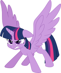 Size: 3000x3565 | Tagged: safe, artist:cloudy glow, twilight sparkle, alicorn, pony, g4, my little pony: the movie, .ai available, angry, female, mare, simple background, solo, spread wings, transparent background, twilight sparkle (alicorn), vector, wings