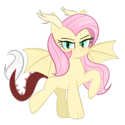 Size: 2048x2048 | Tagged: safe, artist:knife smile, oc, oc only, bat pony, hybrid, commission, interspecies offspring, looking at you, not fluttershy, offspring, parent:discord, parent:fluttershy, parents:discoshy, simple background, smiling, smiling at you, solo, spread wings, transparent background, wings