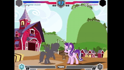 Size: 854x480 | Tagged: artist needed, safe, spitfire, starlight glimmer, pegasus, unicorn, fighting is magic, fighting is magic - roots, g4, animated, fan made, game screencap, horn, sweet apple acres