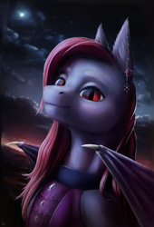 Size: 1359x2004 | Tagged: safe, artist:adept_fluttershy, oc, bat pony, pony, bust, night, portrait, solo