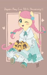 Size: 2558x4080 | Tagged: safe, artist:yanamosuda, fluttershy, pegasus, pony, g4, clothes, dress, female, japan ponycon, mare, solo