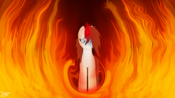 Size: 5000x2813 | Tagged: safe, artist:duskendraws, derpibooru exclusive, oc, oc only, oc:malinalxochitl, pony, unicorn, angry, female, fire, horn, looking at you, mare, pyromancy, solo