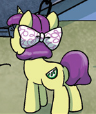 Size: 139x166 | Tagged: safe, idw, official comic, lime slice, pony, unicorn, g4, spoiler:comic, spoiler:comicm08, bow, butt, female, filly, foal, hair bow, horn, plot, solo
