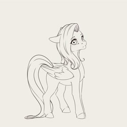 Size: 4000x4000 | Tagged: safe, artist:miokomata, fluttershy, pegasus, pony, g4, female, floppy ears, freckles, freckleshy, grayscale, lineart, looking at you, mare, monochrome, simple background, solo, white background