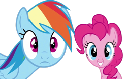 Size: 1280x800 | Tagged: safe, edit, edited screencap, editor:dracoawesomeness, screencap, pinkie pie, rainbow dash, earth pony, pegasus, g4, tanks for the memories, background removed, duo, female, not a vector, simple background, smiling, transparent background