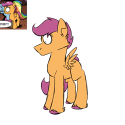 Size: 900x900 | Tagged: safe, artist:fuckomcfuck, idw, scootaloo, pegasus, g4, redraw, simple background, solo, transparent background