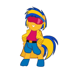 Size: 904x916 | Tagged: safe, artist:mlpfan3991, oc, oc only, oc:flare spark, pegasus, pony, bipedal, clothes, female, jubilee, marvel, simple background, solo, transparent background, x-men
