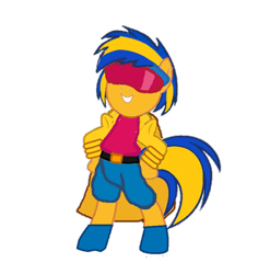 Size: 904x916 | Tagged: safe, artist:mlpfan3991, oc, oc only, oc:flare spark, pegasus, pony, g4, bipedal, clothes, female, jubilee, marvel, simple background, solo, transparent background, x-men