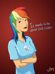 Size: 900x1189 | Tagged: safe, artist:br0ny, rainbow dash, human, g4, 20% cooler, clothes, crossed arms, female, humanized, shirt, solo