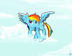 Size: 875x680 | Tagged: safe, artist:valiumangel, rainbow dash, g4, cloud, cloudy, female, grin, smiling, solo