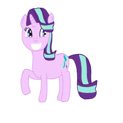 Size: 1000x1000 | Tagged: safe, artist:mr.myoozik, derpibooru exclusive, starlight glimmer, pony, unicorn, g4, blue eyes, female, grin, hair flip, horn, mare, png, raised hoof, simple background, skunk stripe, smiling, standing, starlight glimmer day, tail, transparent background