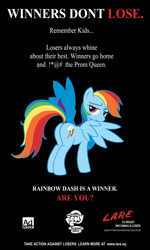 Size: 600x1000 | Tagged: artist needed, safe, artist:science fox, rainbow dash, pegasus, pony, g4, butt, censored, censored vulgarity, female, grawlixes, implied sex, looking at you, mare, plot, poster, solo, text