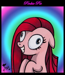 Size: 400x461 | Tagged: safe, artist:kantayeni, pinkie pie, earth pony, g4, derp face, gradient background, insanity, pinkamena diane pie, solo, straight hair