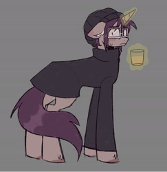 Size: 2297x2363 | Tagged: safe, artist:mxmx fw, pony, unicorn, beanie, clothes, drink, glasses, hat, horn, looking at you, magic, mikey way, my chemical romance, ponified, solo, telekinesis, trenchcoat