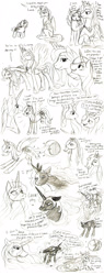 Size: 1000x2625 | Tagged: dead source, safe, artist:cartoonlion, nightmare moon, princess celestia, princess luna, alicorn, g4, monochrome, s1 luna, sketch