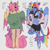 Size: 2500x2500 | Tagged: safe, artist:lxuizrr, fluttershy, rainbow dash, bat pony, pegasus, semi-anthro, g4, alternate cutie mark, bat ponified, clothes, duo, ear piercing, earring, female, flutterbat, headphones, jacket, jewelry, leonine tail, piercing, race swap, shorts, simple background, sweater, tail, tank top