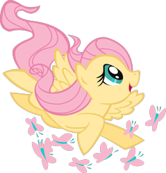 Size: 2159x2260 | Tagged: safe, screencap, fluttershy, butterfly, pegasus, pony, g4, official, the cutie mark chronicles, .svg available, animation error, female, flying, high res, mare, open mouth, open smile, simple background, smiling, solo, stock vector, svg, transparent background, vector
