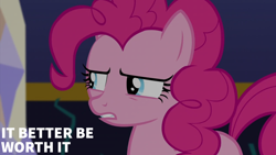 Size: 2000x1125 | Tagged: safe, edit, edited screencap, editor:quoterific, screencap, pinkie pie, earth pony, pony, g4, season 5, the one where pinkie pie knows, female, mare, reaction image, solo, twilight's castle