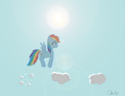 Size: 1000x768 | Tagged: safe, artist:colinmlp, rainbow dash, pegasus, pony, g4, cloud, female, solo, sun