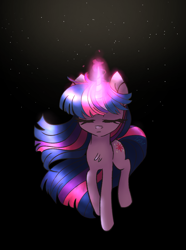 Size: 1300x1746 | Tagged: safe, artist:lostsheep, twilight sparkle, pony, unicorn, g4, eyes closed, female, glowing, glowing horn, horn, magic, mare, solo, stars, unicorn twilight